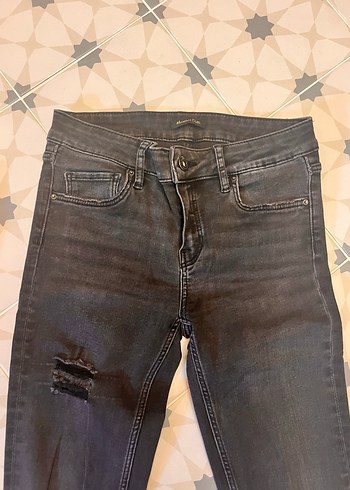 Gri Nakışlı ve skinny Massimo Dutti Kadın Jean Pantolon - Görsel 3