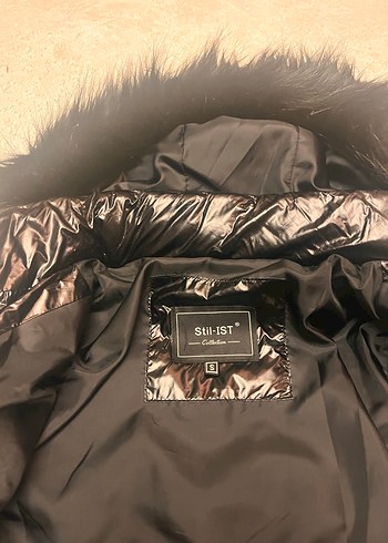 Siyah Parlak Kürklü Kadın Kışlık Mont - Görsel 3