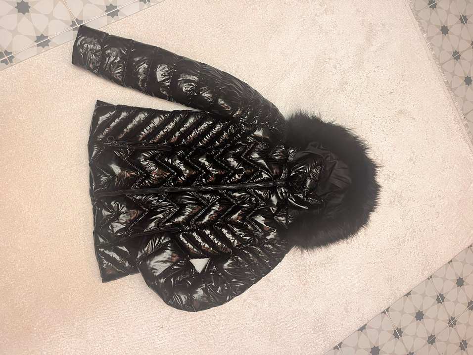 Siyah Parlak Kürklü Kadın Kışlık Mont - Görsel 2