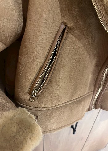 Kürklü Kahverengi Süet Kadın Kışlık Ceket - Görsel 3