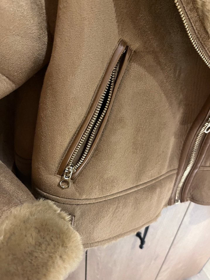 Kürklü Kahverengi Süet Kadın Kışlık Ceket - Görsel 3