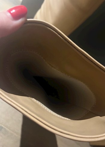 Bej Deri Dizüstü Kadın Çizme Blok Topuklu - Görsel 2