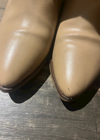 Bej Deri Dizüstü Kadın Çizme Blok Topuklu - Görsel 4