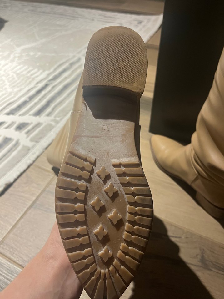 Bej Deri Dizüstü Kadın Çizme Blok Topuklu - Görsel 3