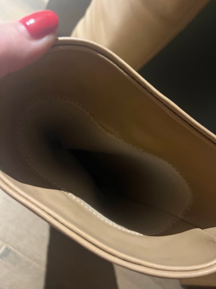 Bej Deri Dizüstü Kadın Çizme Blok Topuklu - Görsel 2