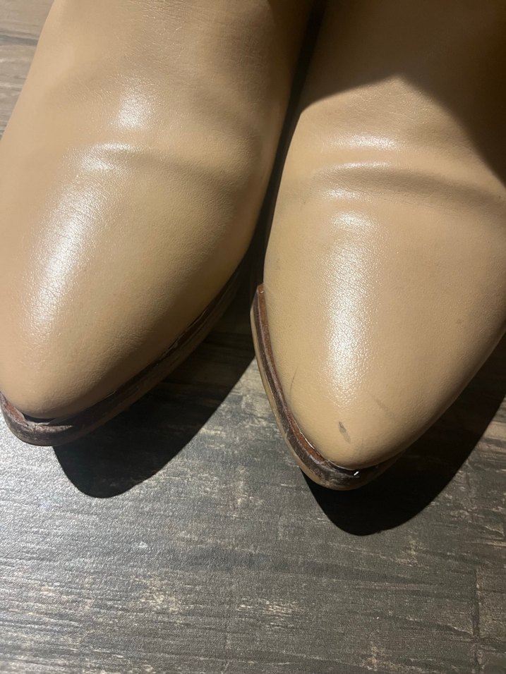 Bej Deri Dizüstü Kadın Çizme Blok Topuklu - Görsel 4