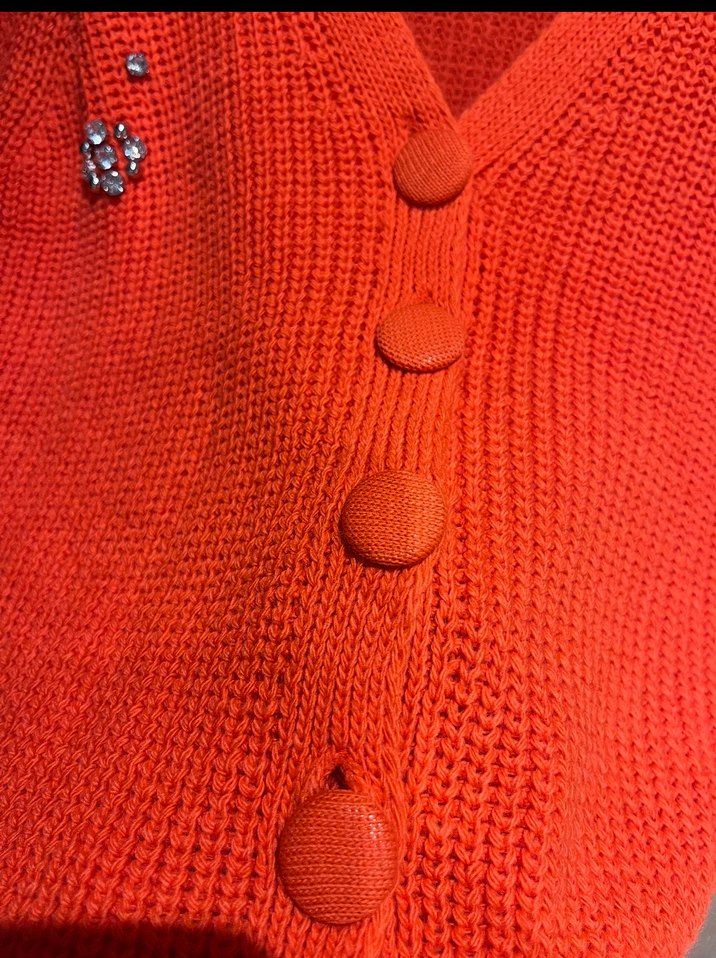 Taşlı  Kırmızı Örgü Kadın Hırka - Görsel 3