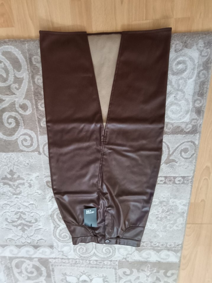 Kahverengi Deri Kemerli Midi etek - Görsel 2