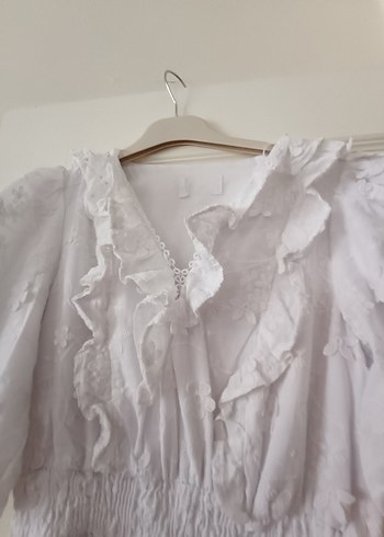 V Yaka Mini Beyaz Bohem elbise - Görsel 2