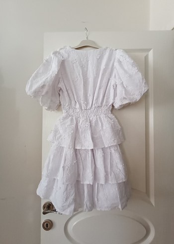 V Yaka Mini Beyaz Bohem elbise - Görsel 4