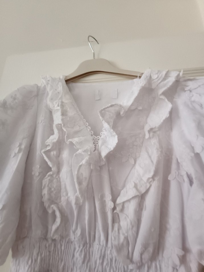 V Yaka Mini Beyaz Bohem elbise - Görsel 2