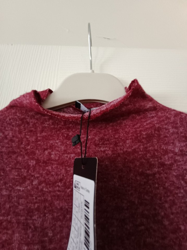 Bordo Yüksek Yakalı Fitilli Uzun Elbise - Görsel 2