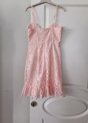 Pembe Dantel Midi İnce Askılı Elbise - Görsel 3