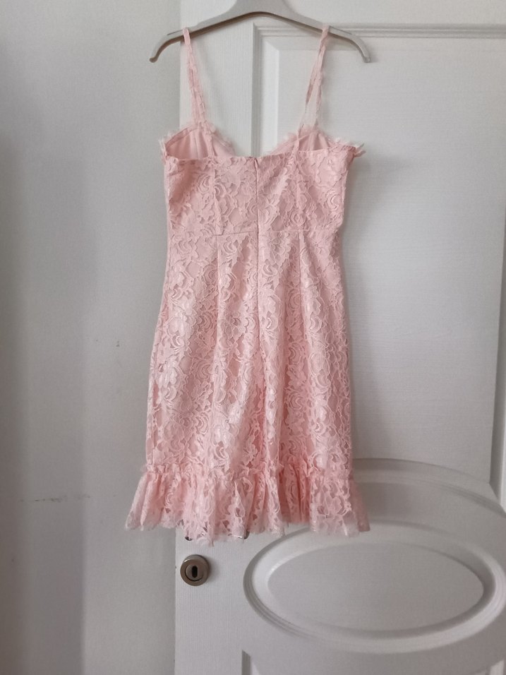 Pembe Dantel Midi İnce Askılı Elbise - Görsel 3