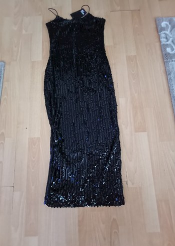 Siyah Yılan Desenli Uzun İnce Askılı Elbise - Görsel 3