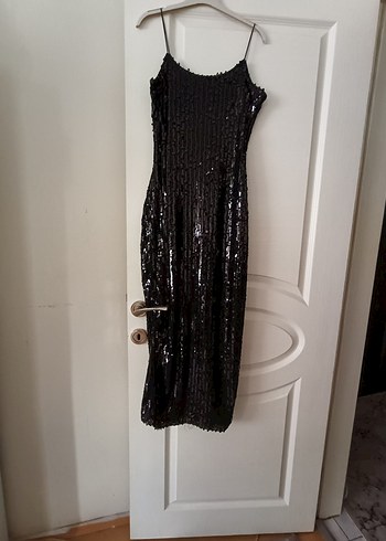 Siyah Yılan Desenli Uzun İnce Askılı Elbise - Görsel 2