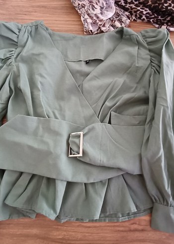 Kemerli V Yaka Keten Bluz - Görsel 6