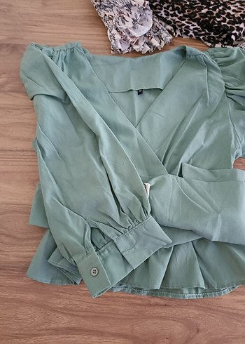 Kemerli V Yaka Keten Bluz - Görsel 4