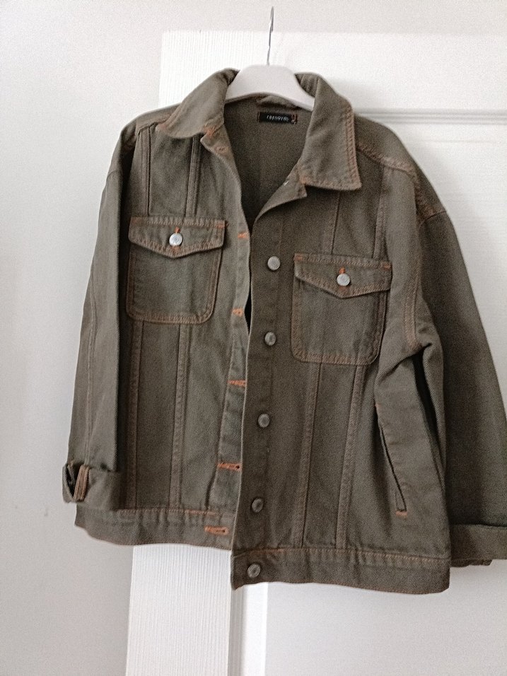 Düğmeli Kahverengi Denim Kadın Ceket - Görsel 2