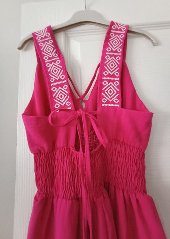 Pembe Nakışlı Bohem Uzun Elbise - Görsel 3