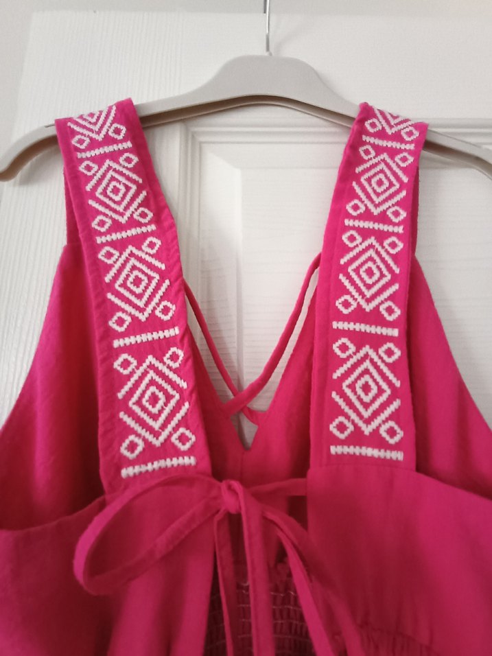 Pembe Nakışlı Bohem Uzun Elbise - Görsel 4