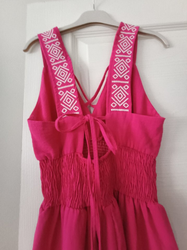 Pembe Nakışlı Bohem Uzun Elbise - Görsel 3