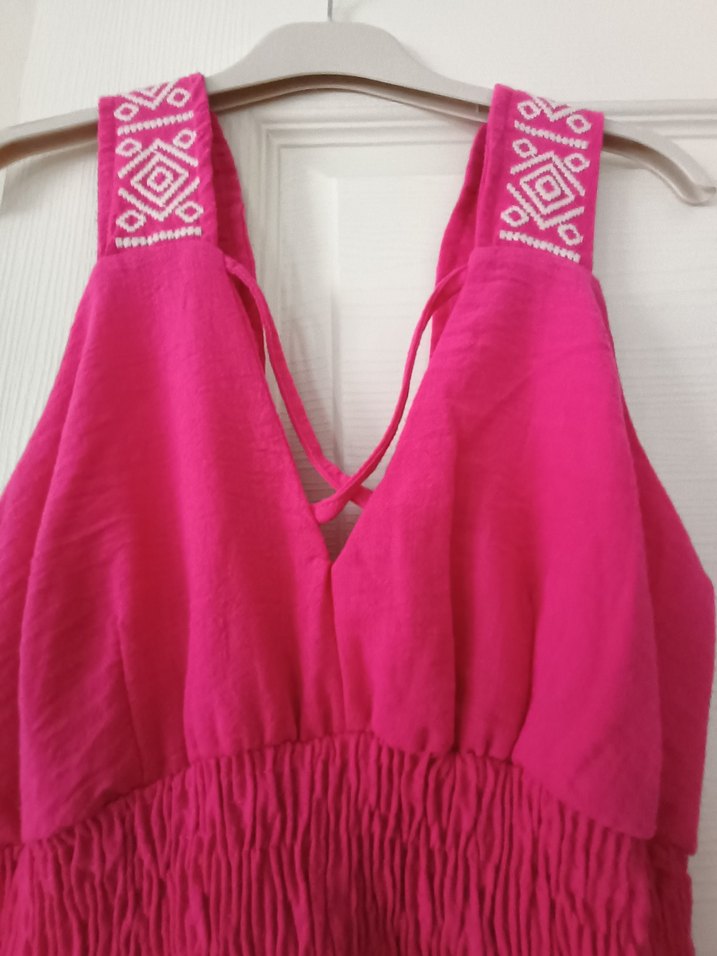 Pembe Nakışlı Bohem Uzun Elbise - Görsel 2