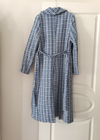 Mavi Ekose Desenli Uzun Kadın Kaban - Görsel 2