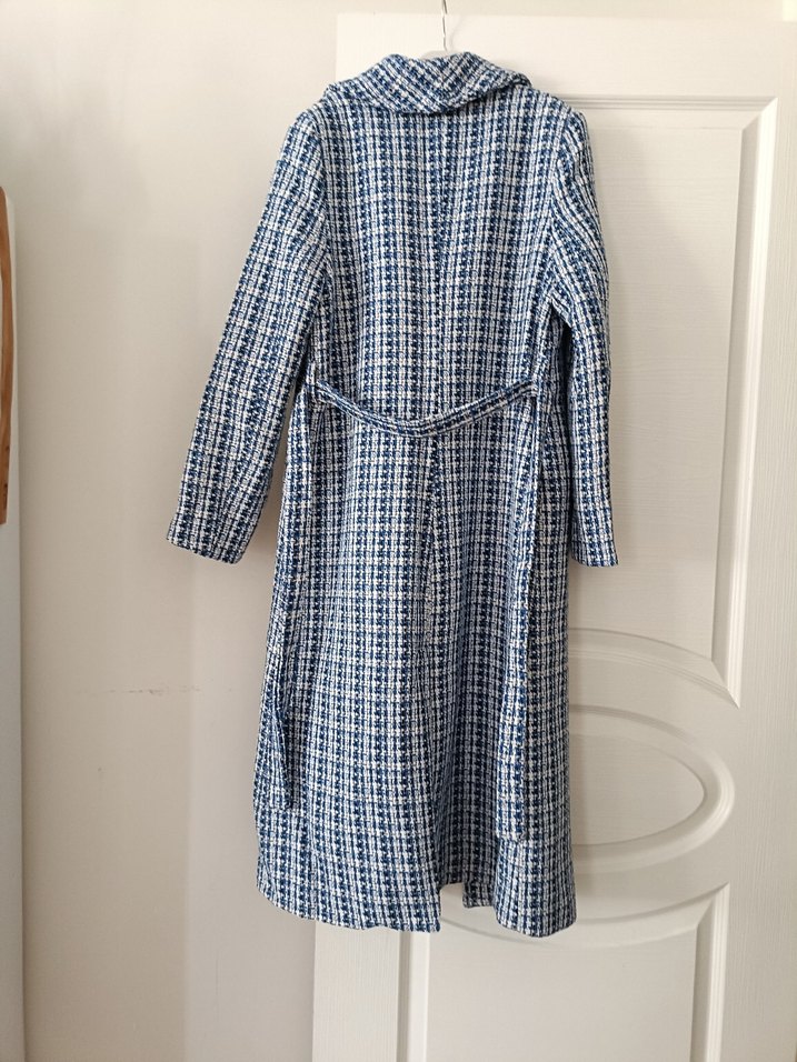 Mavi Ekose Desenli Uzun Kadın Kaban - Görsel 2