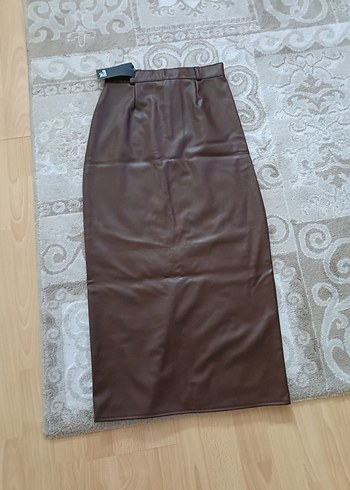 Kahverengi Kemerli Deri Kadın etek - Görsel 3
