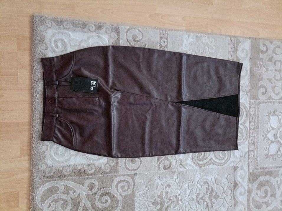 Kahverengi Kemerli Deri Kadın etek - Görsel 2