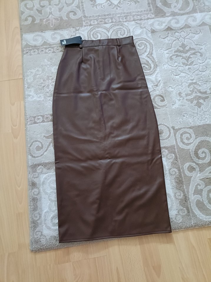 Kahverengi Kemerli Deri Kadın etek - Görsel 3