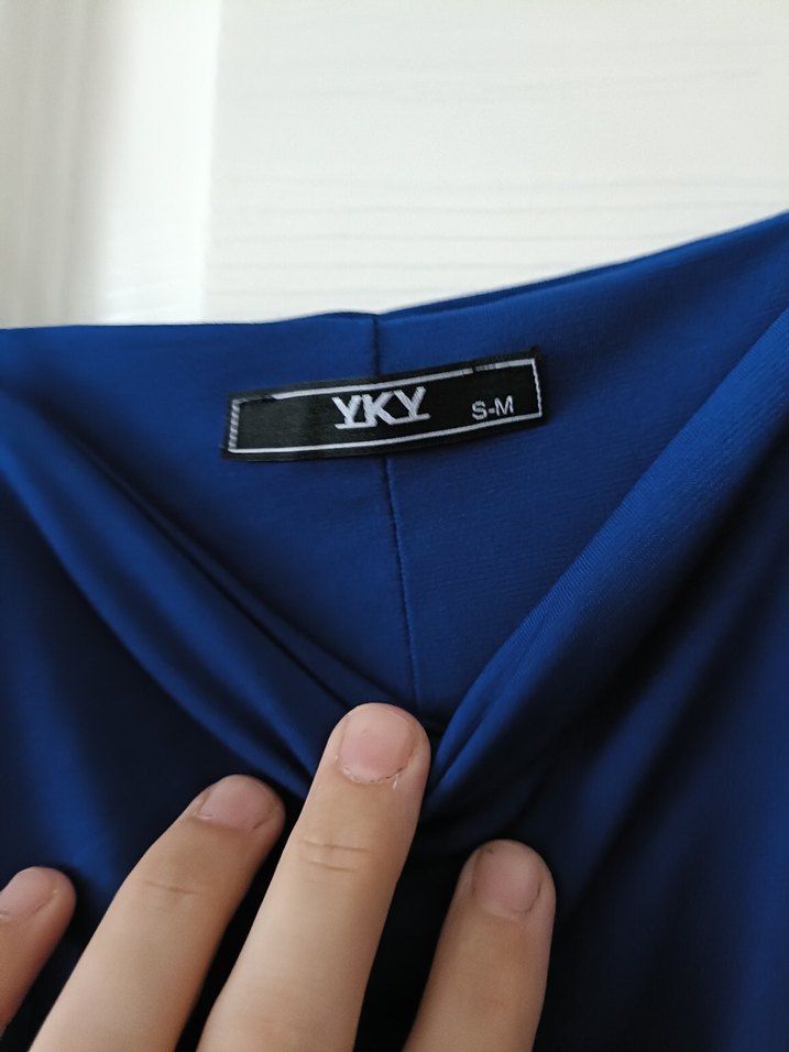 Sade Drapeli Lacivert Uzun Kadın Elbise - Görsel 3