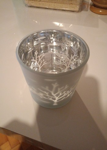 Beyaz Gri Ağaç Desenli Mumluk 3 boyutlu - Görsel 2