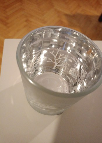 Beyaz Gri Ağaç Desenli Mumluk 3 boyutlu - Görsel 6