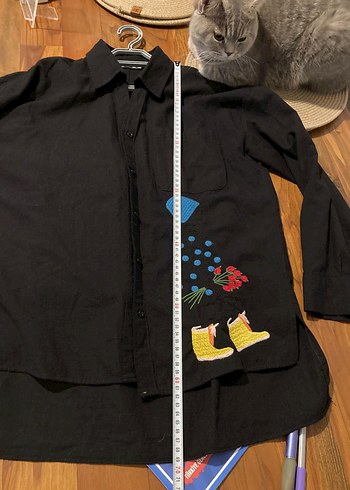 Siyah Uzun Kollu nakışlı Gömlek - Görsel 4