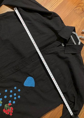 Siyah Uzun Kollu nakışlı Gömlek - Görsel 5