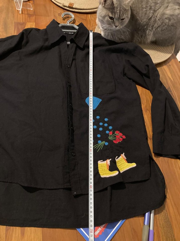 Siyah Uzun Kollu nakışlı Gömlek - Görsel 4