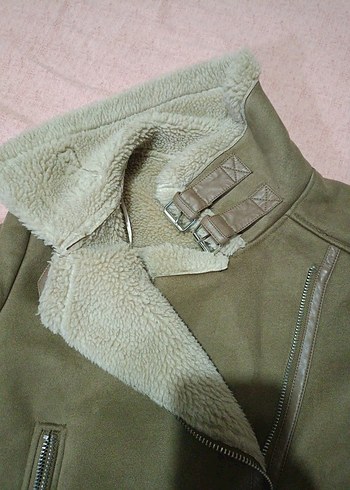 ZARA Kürklü Bej Süet KABAN - Görsel 3