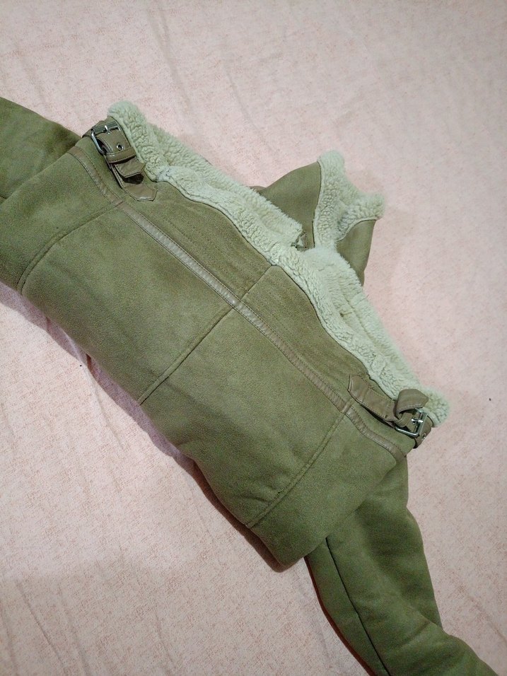 ZARA Kürklü Bej Süet KABAN - Görsel 5