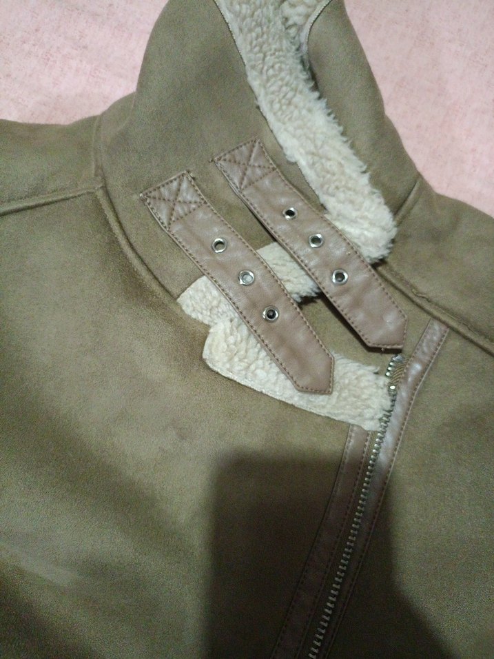 ZARA Kürklü Bej Süet KABAN - Görsel 4