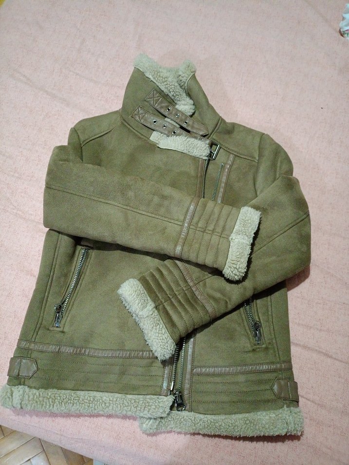 ZARA Kürklü Bej Süet KABAN - Görsel 2