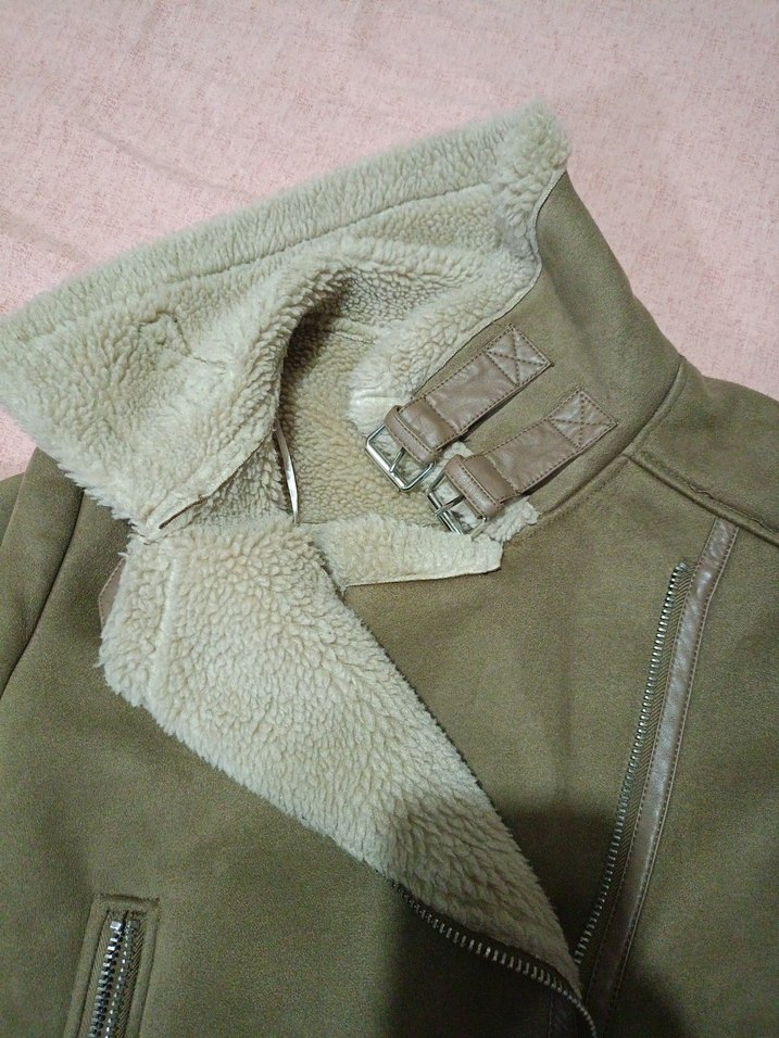 ZARA Kürklü Bej Süet KABAN - Görsel 3