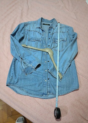 Düğmeli Mavi Denim Kadın Gömlek - Görsel 4