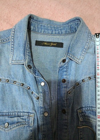 Düğmeli Mavi Denim Kadın Gömlek - Görsel 5