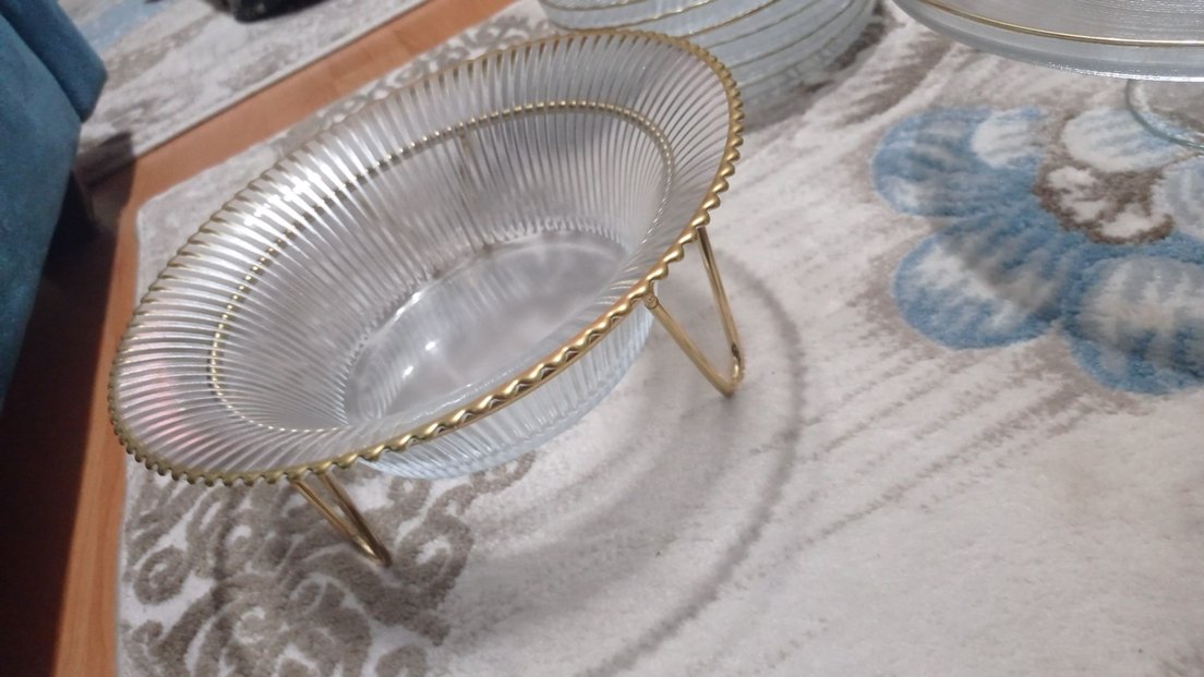 Altın varaklı gri cam tabak seti - Görsel 2