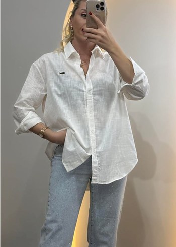 Lacoste kadın Beyaz Keten Düğmeli Gömlek