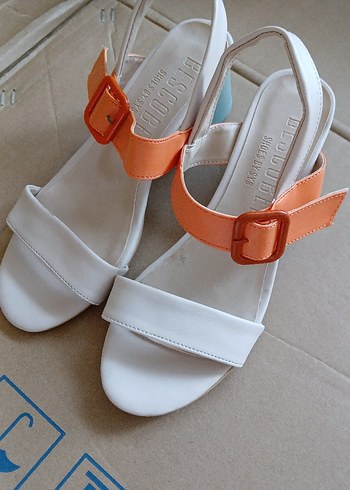 36 Beden Kadın Çok Renkli Denim Bağcıklı Topuklu Sandalet