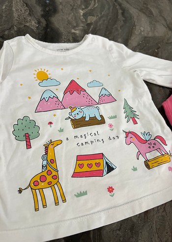 1 Yaş Beden Uzun Kollu Baskılı Bebek Kız Pijama Takımı