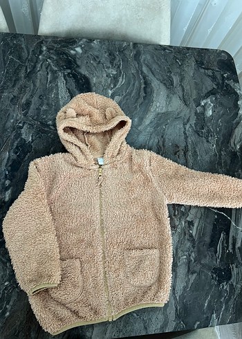 Kapüşonlu Peluş  Çocuk Mont - Görsel 3
